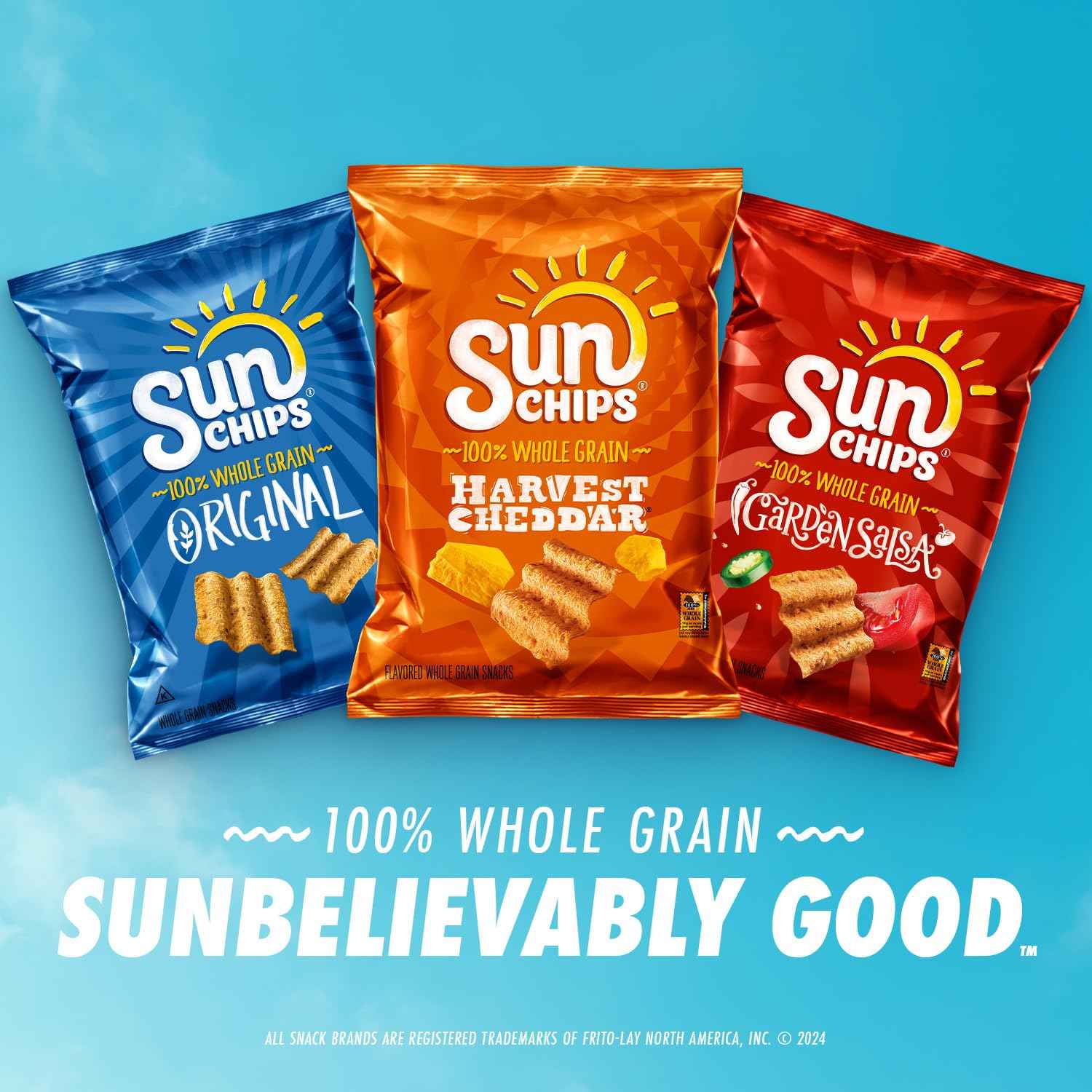 SunChips Harvest Cheddar Multigrain Chips, 7 oz Portable Snack Bag for Camping, Hiking and Picnic Outings