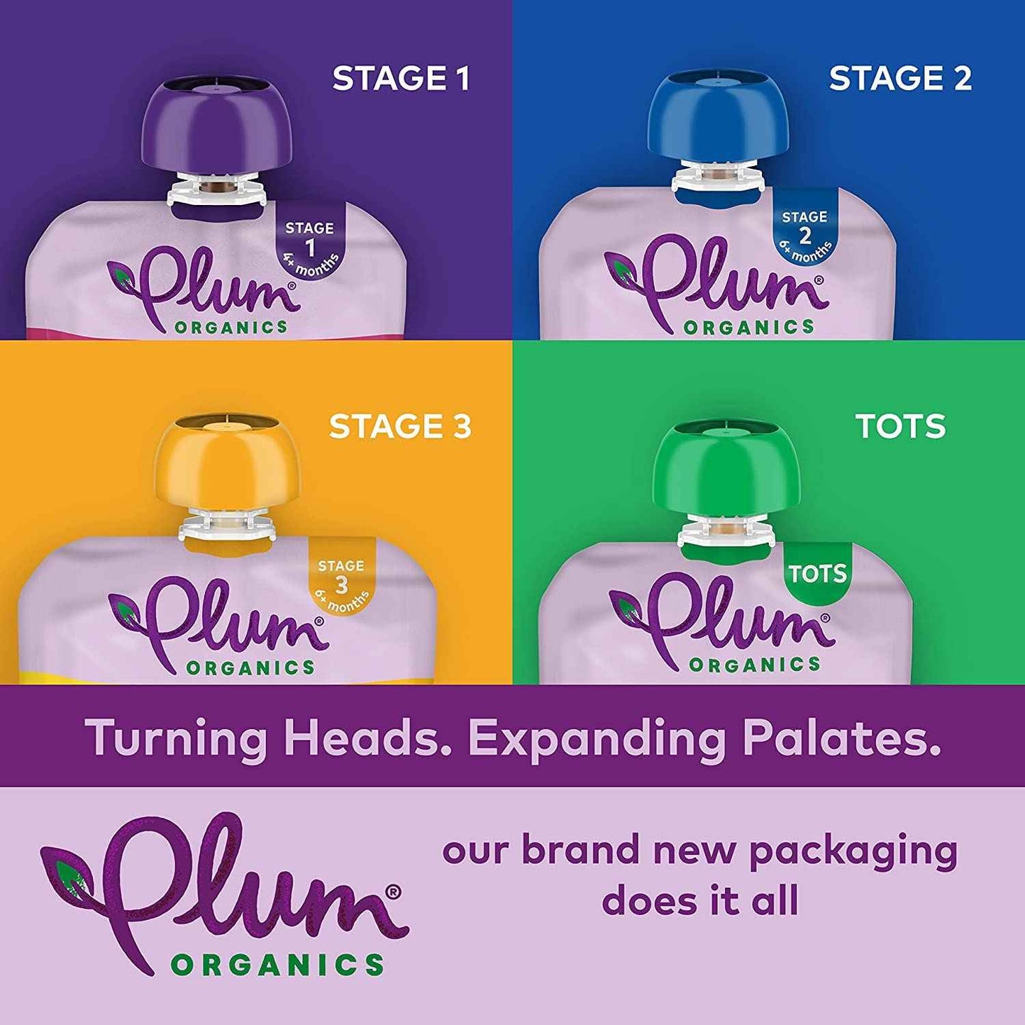 Plum Organics Organic Baby Food Pouches – USDA Certified Non-GMO Stage 2 Puree with Resealable Cap, 4 oz Safe Travel Pack of 4