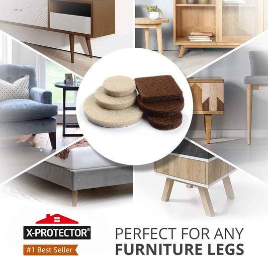 X-PROTECTOR Felt Furniture Pads for Chairs and Tables – Color-Matched Brown and Beige Floor Protectors for a Cohesive Dining Room Look