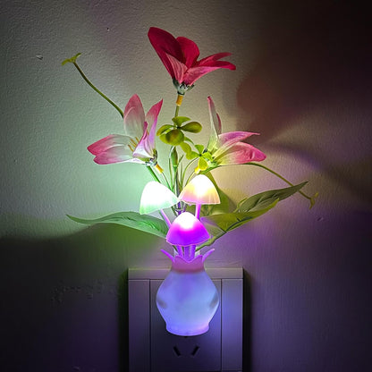 MushroomBloom Flameless Night Light – Auto Sensor Plug in Lamp for Hallway Stairs and Bedroom Safety