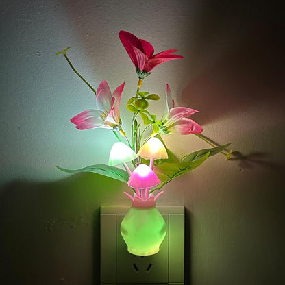 MushroomBloom Flameless Night Light – Auto Sensor Plug in Lamp for Hallway Stairs and Bedroom Safety