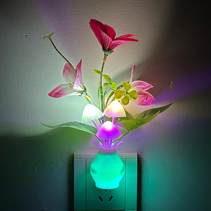 MushroomBloom Flameless Night Light – Auto Sensor Plug in Lamp for Hallway Stairs and Bedroom Safety