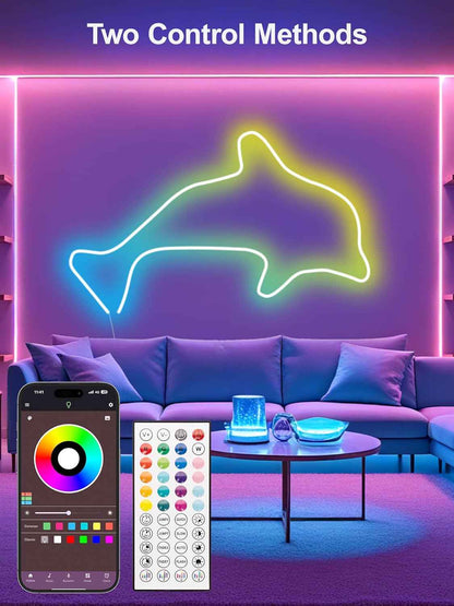 Neon Rope Lights 50ft 24V Low Voltage LED Strip – Child & Pet Safe Bedroom Lighting, Cool-to-Touch Silicone, App & Remote