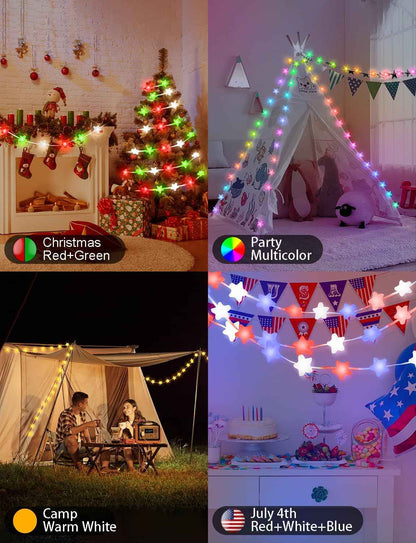 Brightown IP65 Waterproof Star Fairy Lights 33ft – Portable USB Powered Patio and Garden Pergola Decor, App and Remote Controlled String Lights