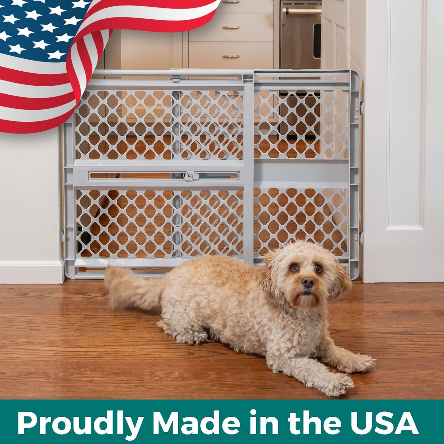 MYPET Universal Pet Gate – Top of Stairs Safety Barrier for Puppies and Small Dogs, Pressure or Hardware Mount, 26" Tall Gray