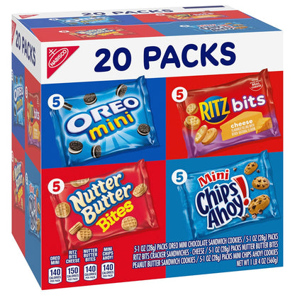 Nabisco Classic Mix Variety Pack – Pre-Portioned Lunchbox Snacks for School and Home, 20 Individually Wrapped Packs