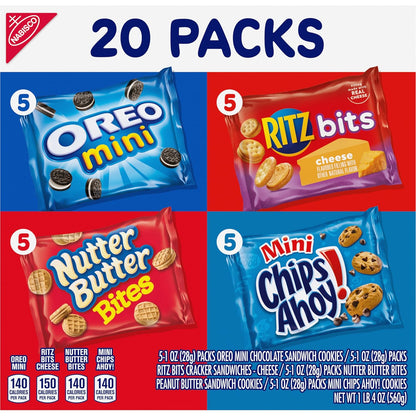 Nabisco Classic Mix Variety Pack – Pre-Portioned Lunchbox Snacks for School and Home, 20 Individually Wrapped Packs