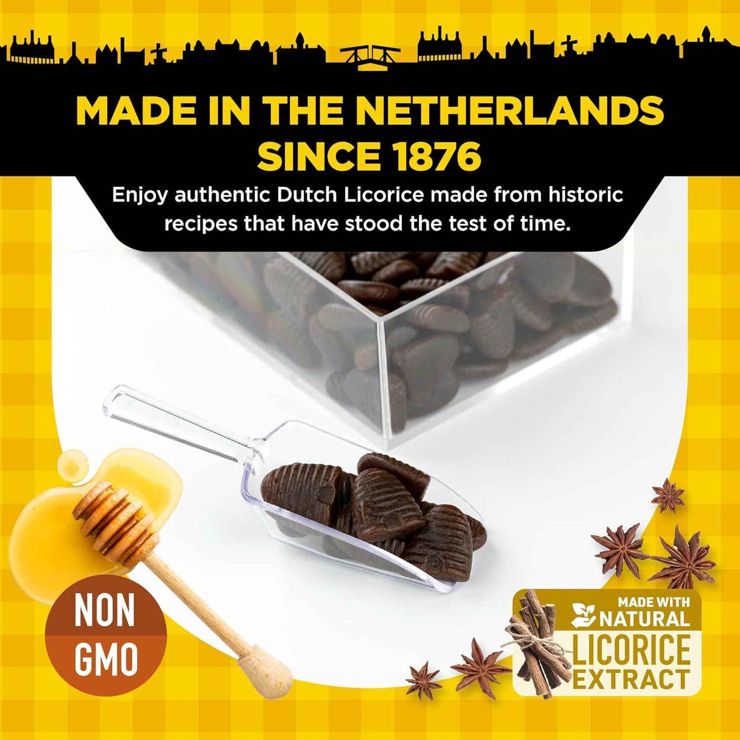 Gustaf's Beehive Dutch Licorice Drops – Premium Imported Candy Gift for Her, Sweet Honey Black Licorice for Birthday and Holiday Gifting