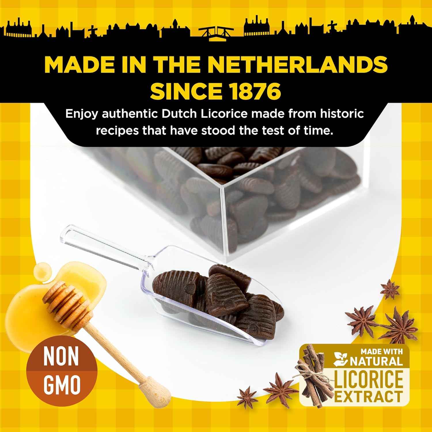 Gustaf's Beehive Dutch Licorice Drops – Premium Imported Candy Gift for Her, Sweet Honey Black Licorice for Birthday and Holiday Gifting