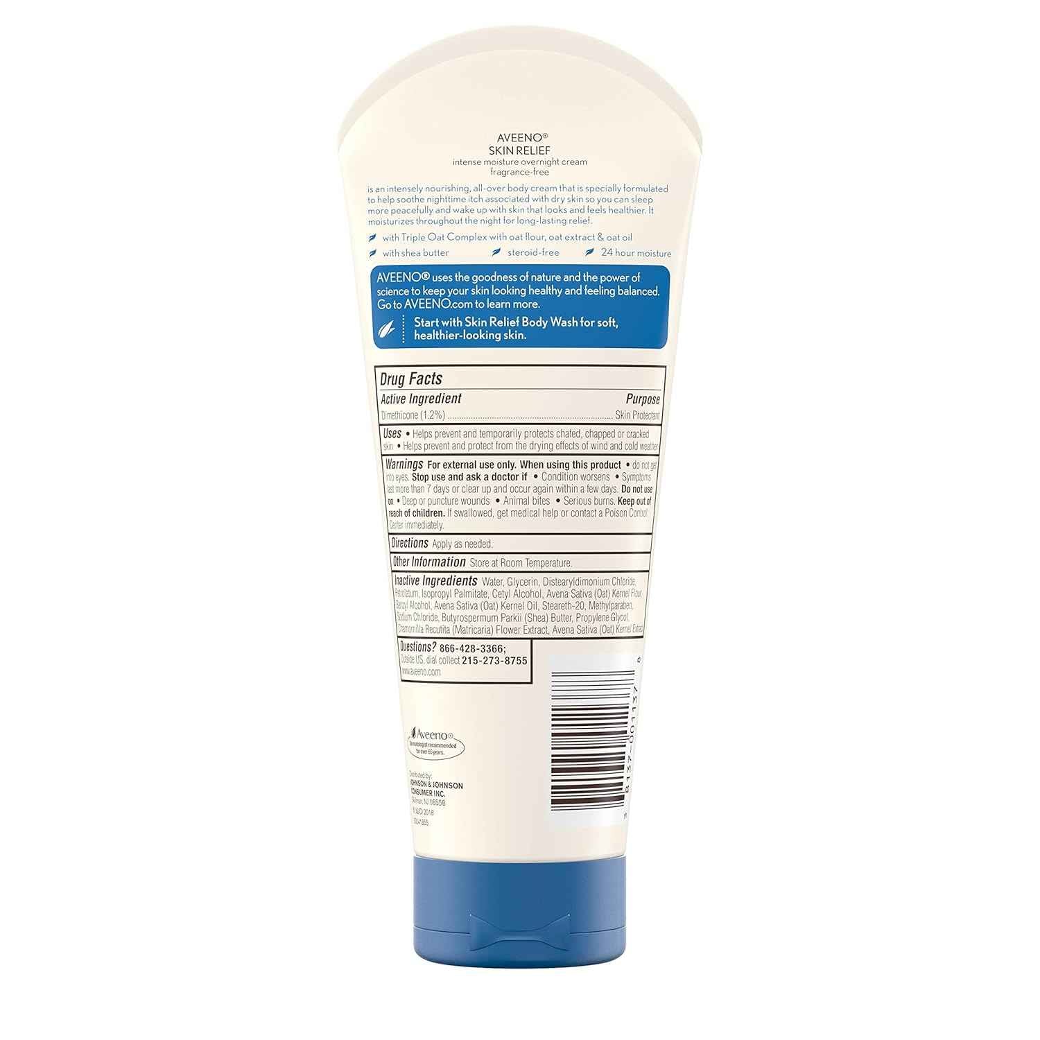 Aveeno Skin Relief Overnight Cream – Fragrance-Free Safe Moisturizer for Allergy-Prone Skin