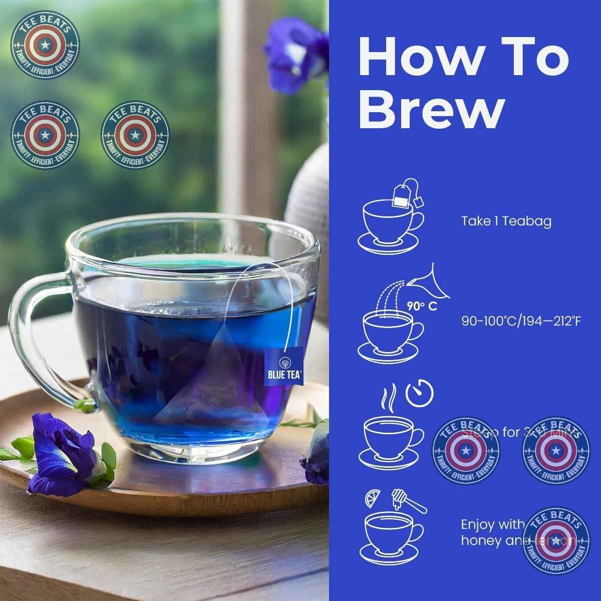 BLUE TEA Whole Flower Butterfly Pea Pyramid Sachets – Housewarming Gift for Her, Color-Changing Herbal Tea, 10 Bags