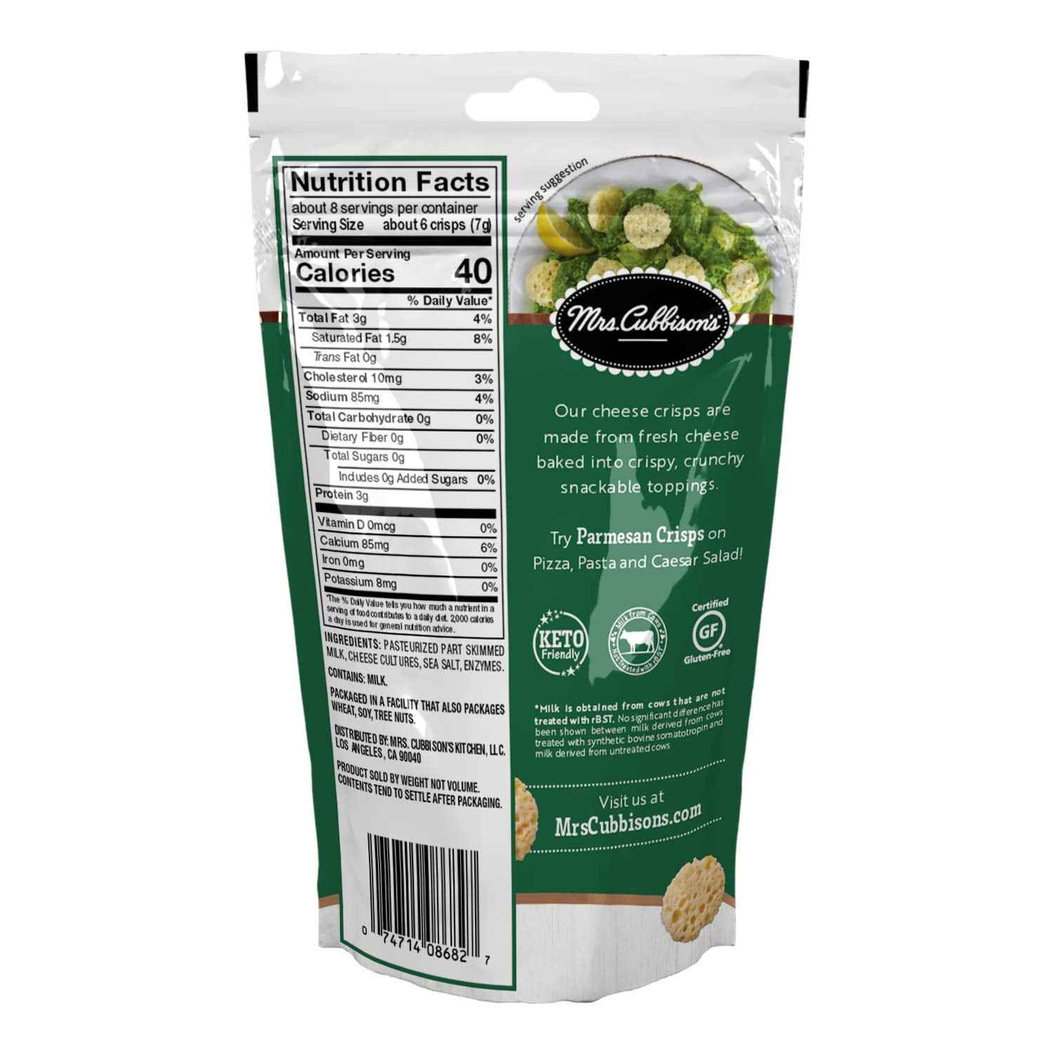 Mrs. Cubbison's Flavor 100 Parmesan Cheese Crisps – High-Protein Lunchbox Snack for Kids, 1.98 oz Pouch