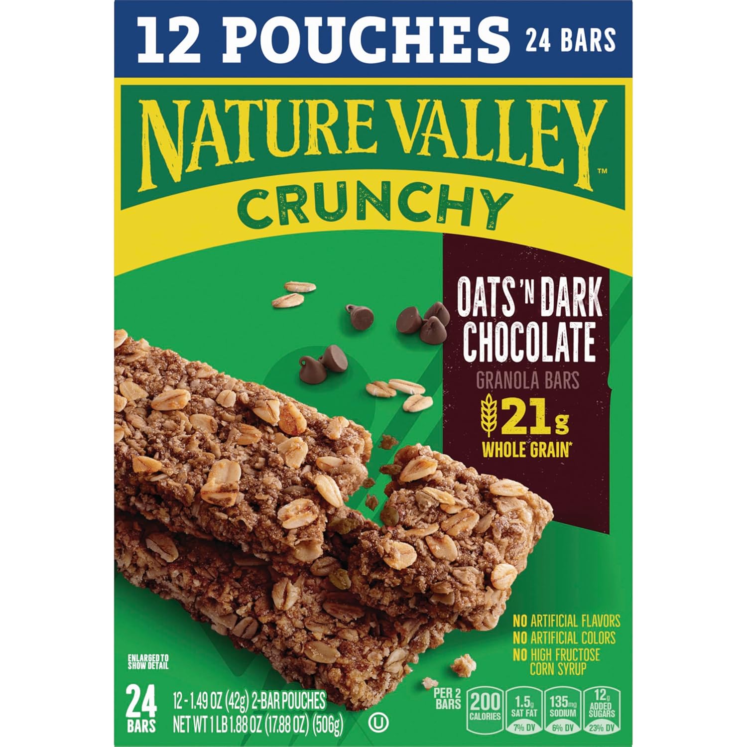 Nature Valley Crunchy Granola Bars, Oats 'n Dark Chocolate – Whole Grain Clean Label Snack for Mindful Eating