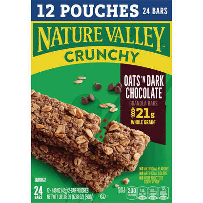 Nature Valley Crunchy Granola Bars, Oats 'n Dark Chocolate – Whole Grain Clean Label Snack for Mindful Eating