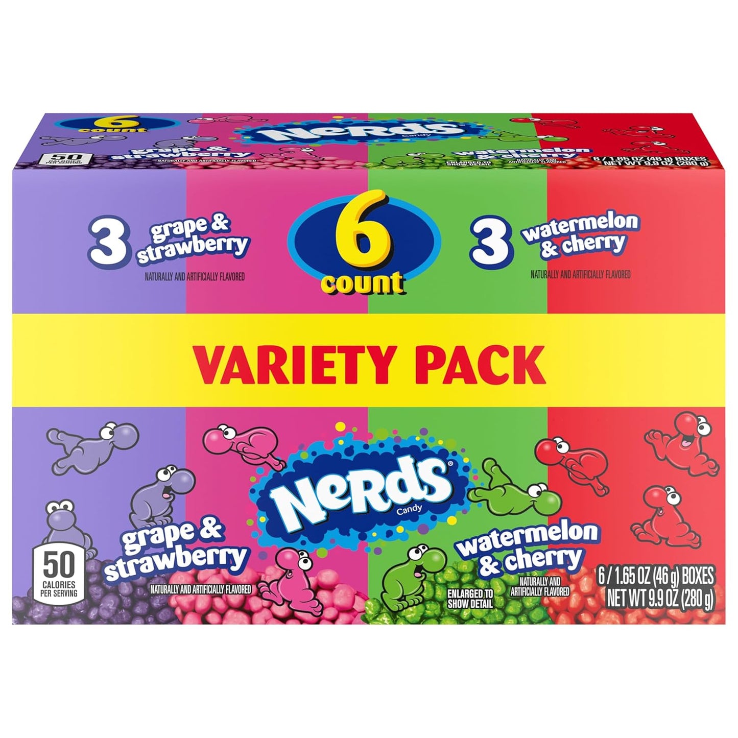 NERDS Dual Variety Pack – Road Trip Snack for the Car, Crunchy Grape Strawberry Watermelon Cherry Boxes, 6 Count 9.9 oz