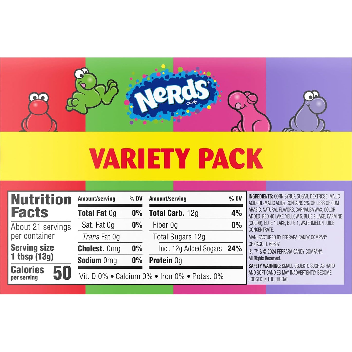 NERDS Dual Variety Pack – Road Trip Snack for the Car, Crunchy Grape Strawberry Watermelon Cherry Boxes, 6 Count 9.9 oz