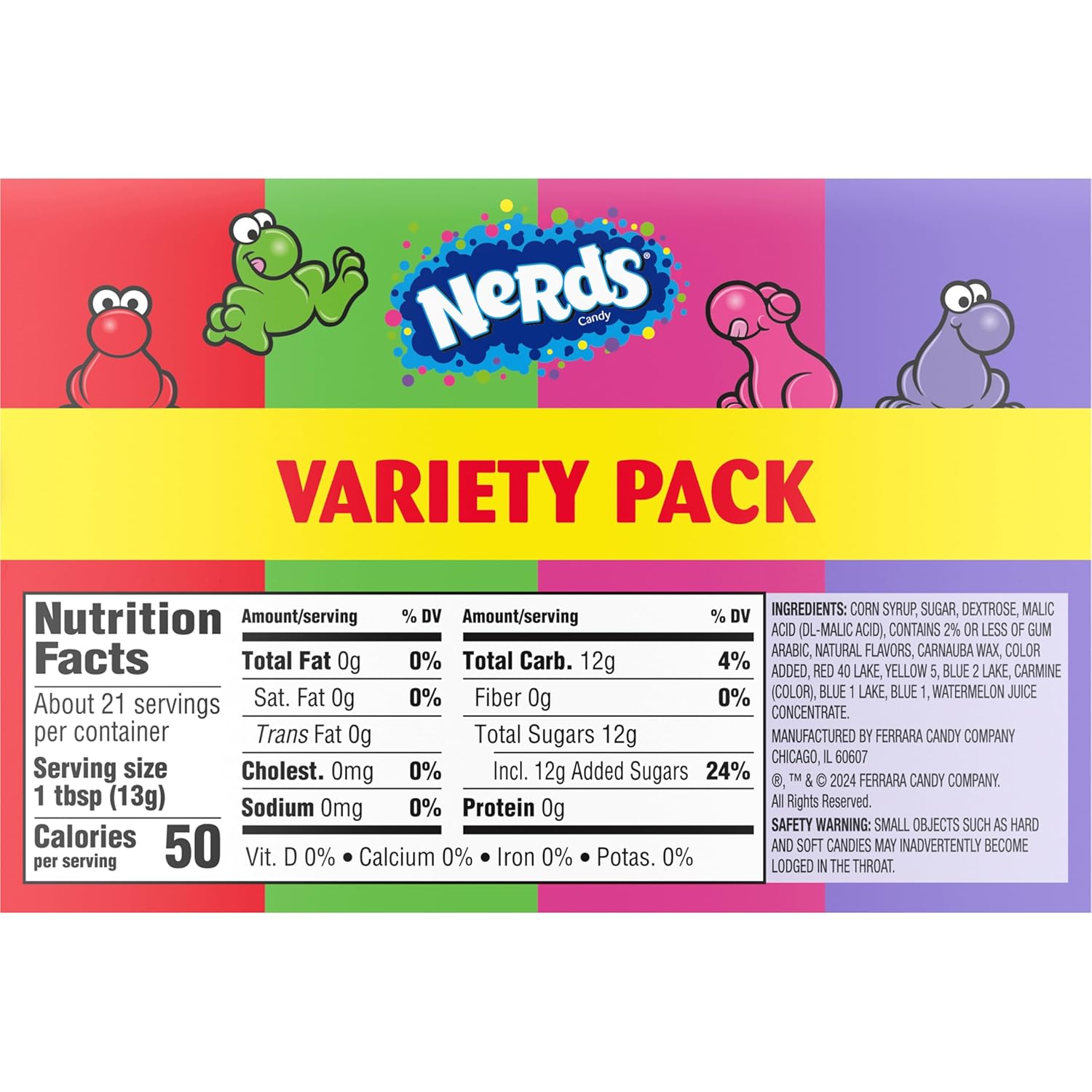 NERDS Dual Variety Pack – Road Trip Snack for the Car, Crunchy Grape Strawberry Watermelon Cherry Boxes, 6 Count 9.9 oz