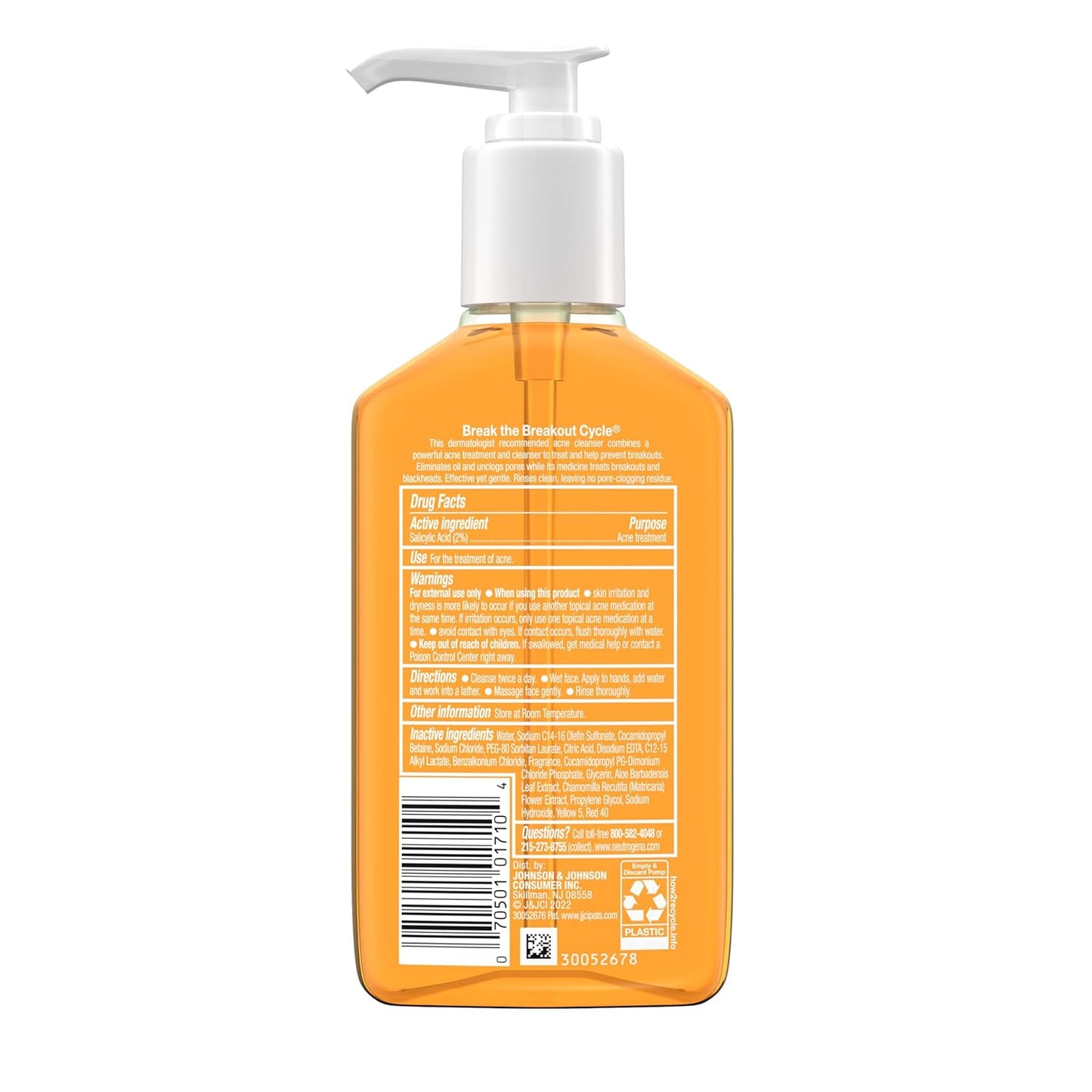 Neutrogena Oil-Free Acne Face Wash – Daily Skincare Ritual for Breakout-Prone Skin, 2% Salicylic Acid Cleanser, 6 fl. oz
