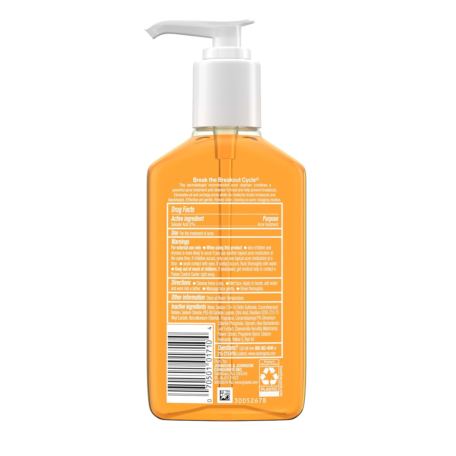 Neutrogena Oil-Free Acne Face Wash – Daily Skincare Ritual for Breakout-Prone Skin, 2% Salicylic Acid Cleanser, 6 fl. oz