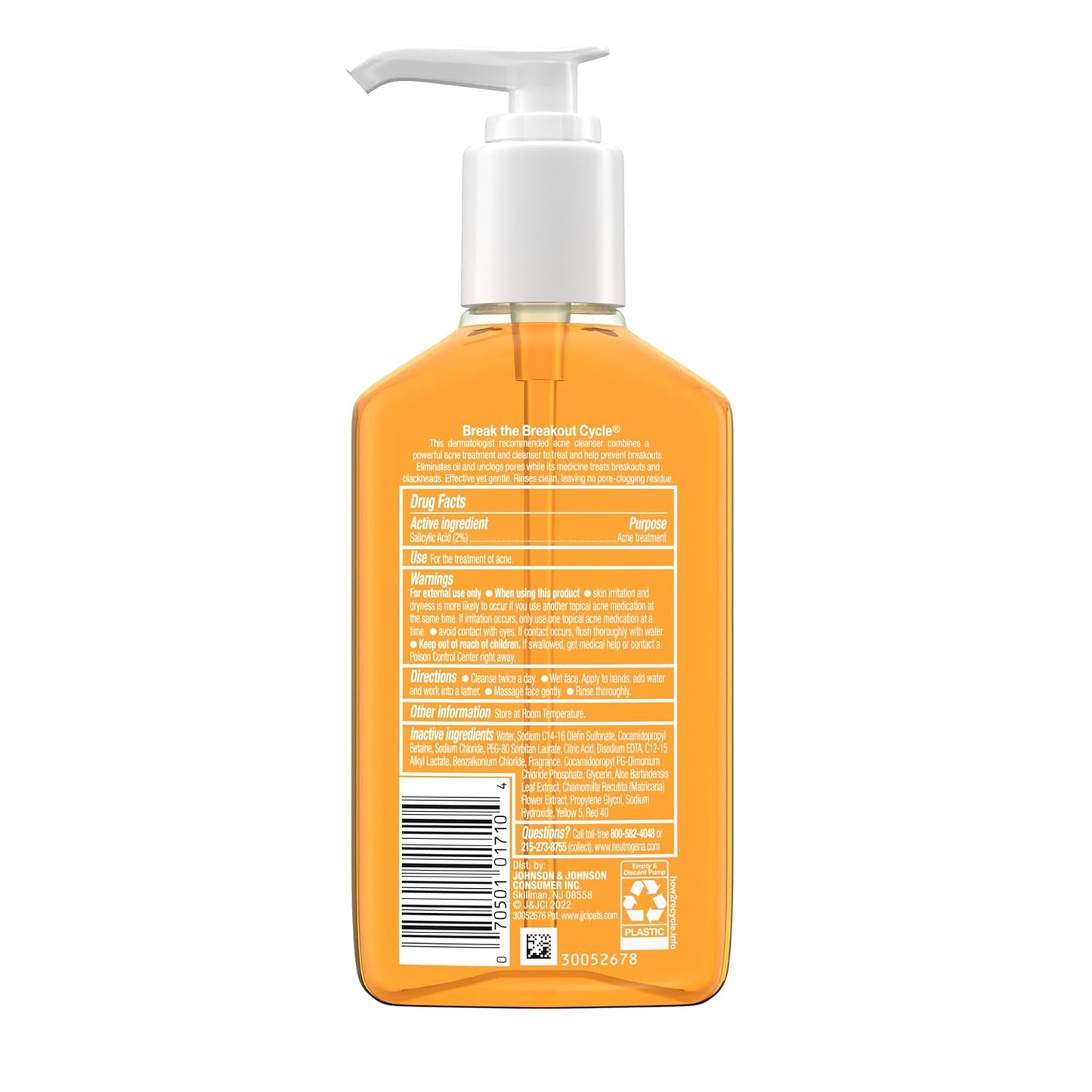 Neutrogena Oil-Free Acne Face Wash – Daily Skincare Ritual for Breakout-Prone Skin, 2% Salicylic Acid Cleanser, 6 fl. oz