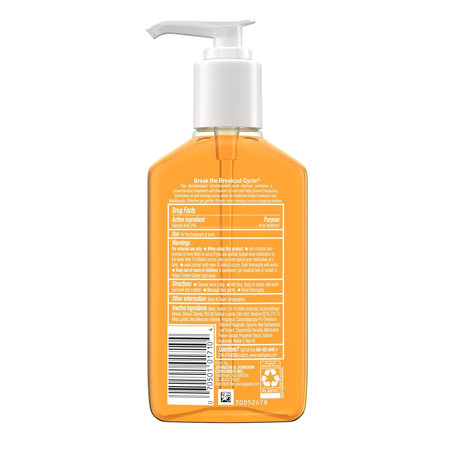 Neutrogena Oil-Free Acne Face Wash – Daily Skincare Ritual for Breakout-Prone Skin, 2% Salicylic Acid Cleanser, 6 fl. oz