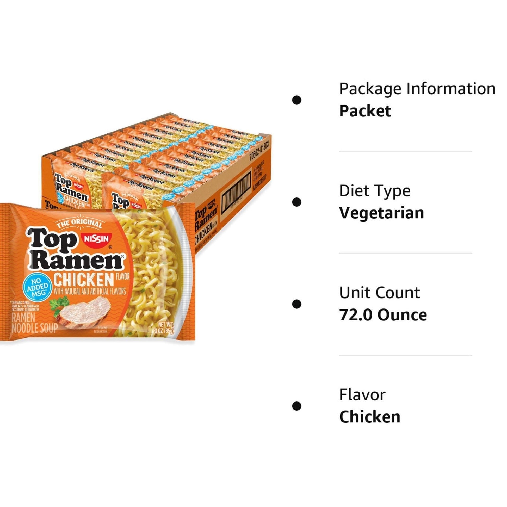 Nissin Top Ramen Bowl – Shelf-Stable Road Trip Lunch for Hotel Room Microwaves, Chicken 6-Pack