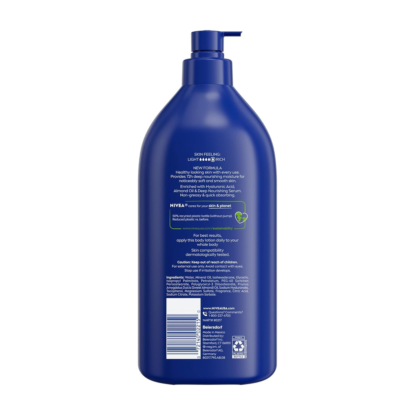 NIVEA Essentially Enriched Body Lotion for Very Dry Skin with Hyaluronic Acid and Almond Oil, 72-Hour Hydration for a Calming Nightly Self-Care Ritual, 33.8 Fl Oz Pump Bottle
