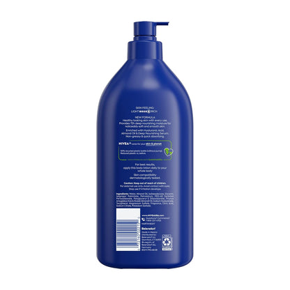 NIVEA Essentially Enriched Body Lotion for Very Dry Skin with Hyaluronic Acid and Almond Oil, 72-Hour Hydration for a Calming Nightly Self-Care Ritual, 33.8 Fl Oz Pump Bottle