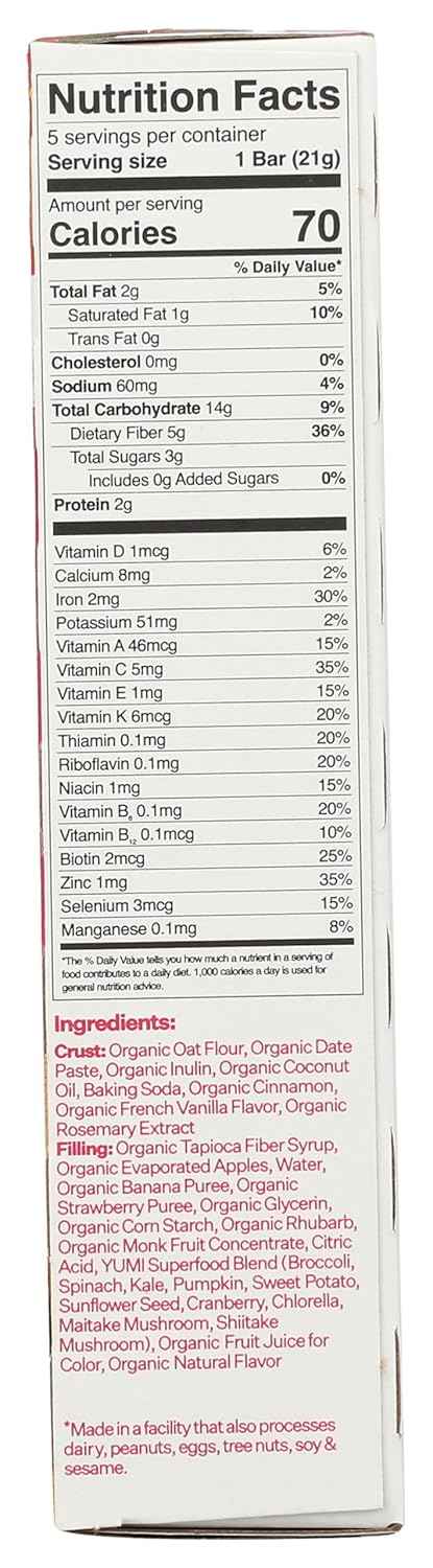 Yumi Organic Bar Strawberry Rhubarb – No Added Sugar Superfood Snack for Mindful Wellness Routines