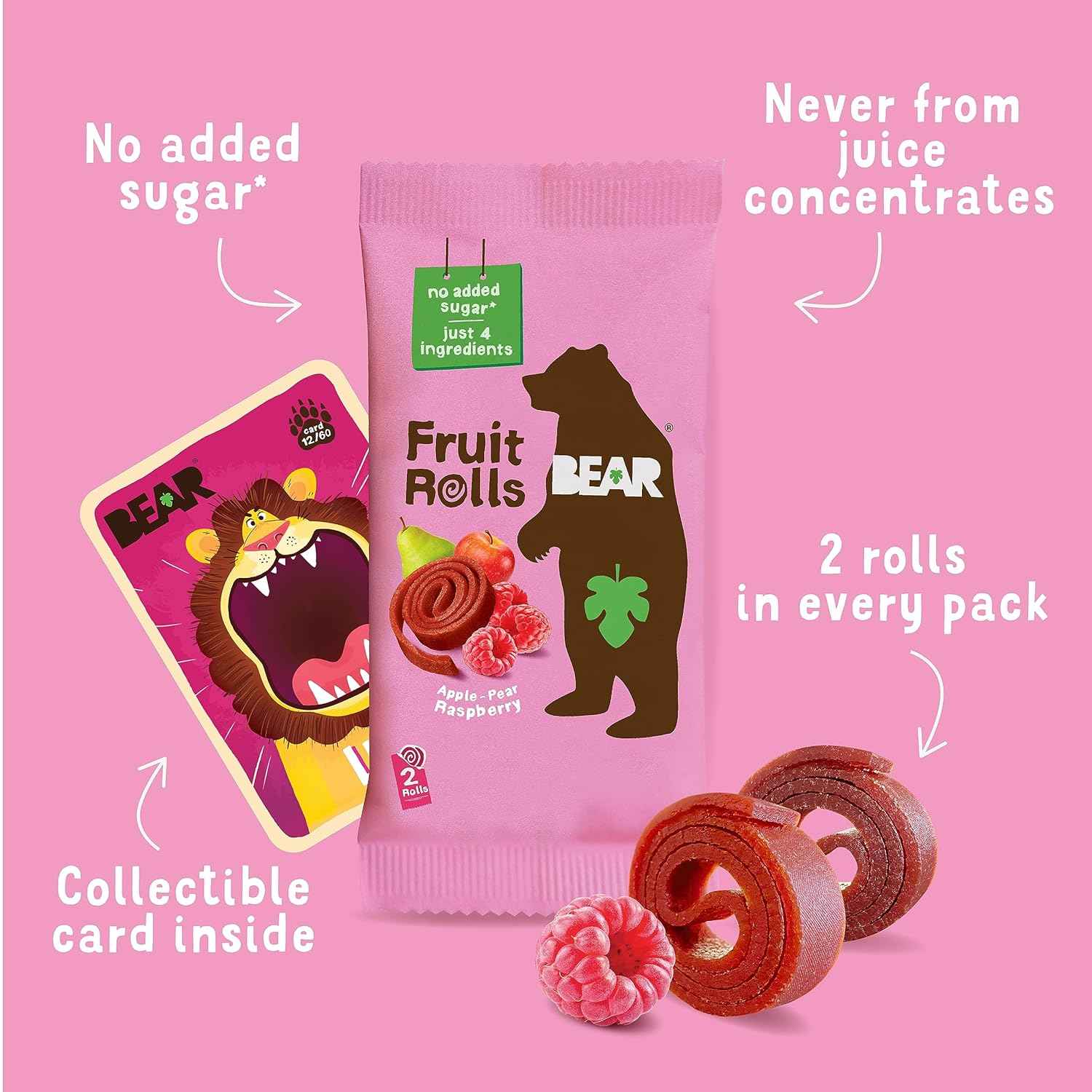 Bear Yoyo Fruit Rolls Raspberry – Kids Lunchbox Friendly Snack with Collectible Animal Card