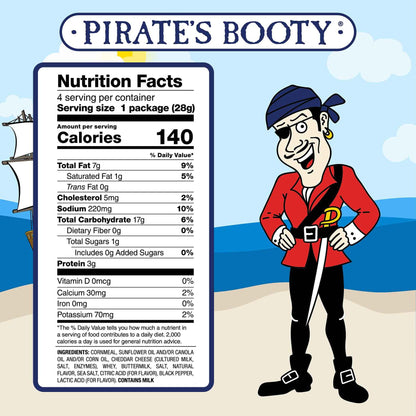 Pirate's Booty Aged White Cheddar Cheese Puffs – Toddler After-School Snack, Baked Cheese Puffs for Playroom