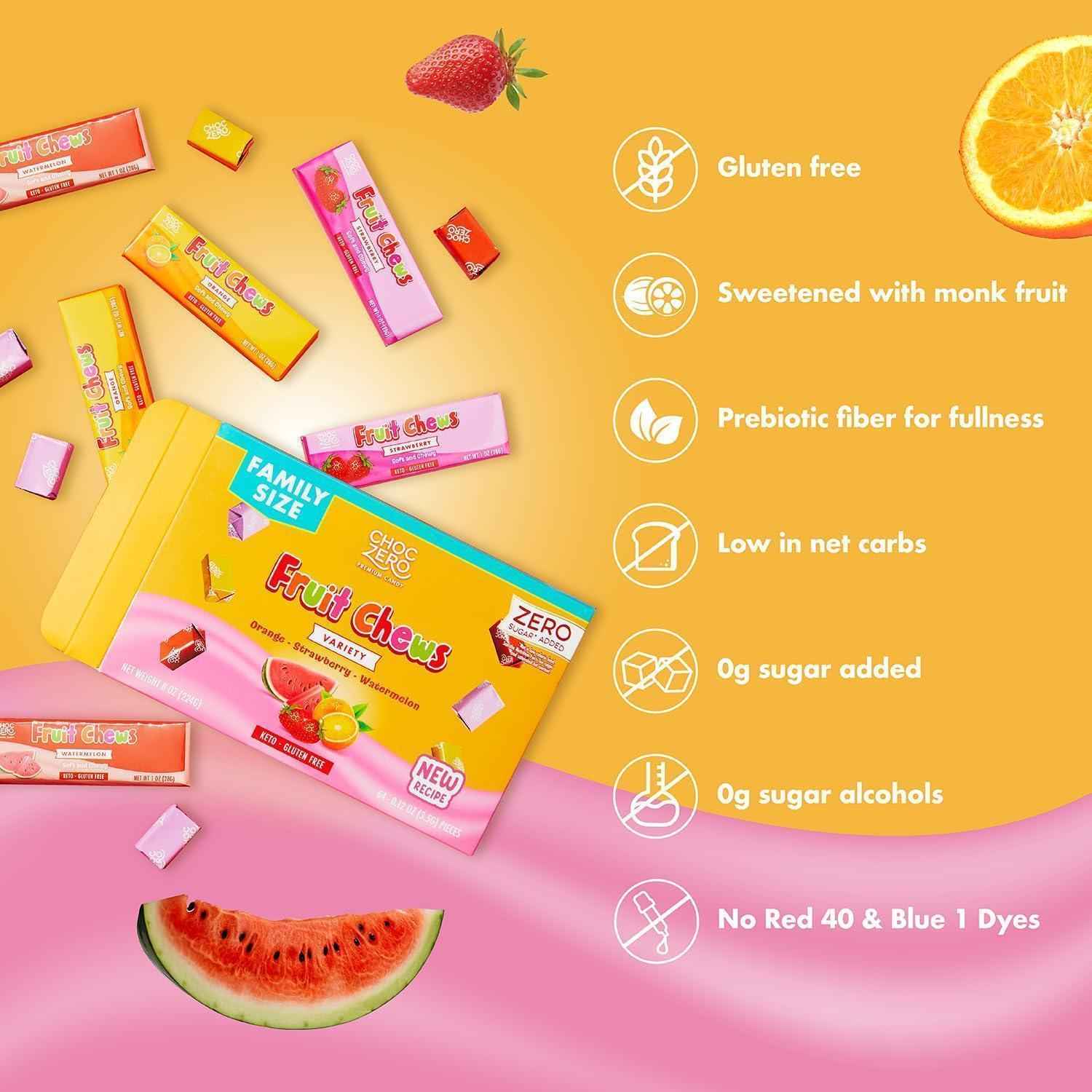 ChocZero Fruit Chews – Care Package Candy for Valentines and Get Well Gifts, Individually Wrapped