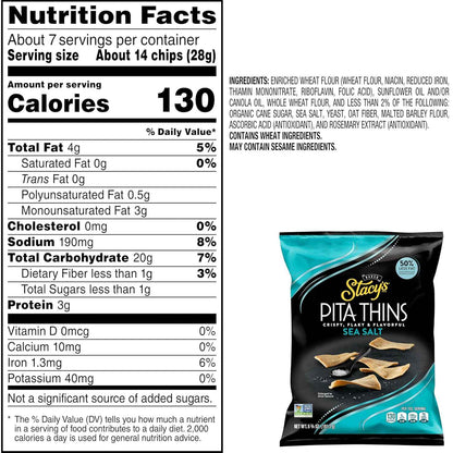Stacy's Pita Crisps Simply Naked – Parent-Approved Lunchbox Snack for School and After-School, 6.75 oz Bag