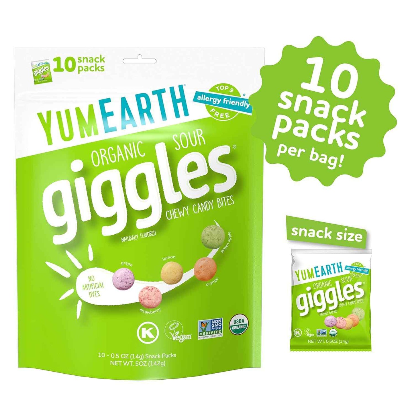 YumEarth Organic Giggles Chewy Candy – Safe Classroom Snack Free from Peanut Tree Nut Milk Egg and Soy, Organic Fruit Candy