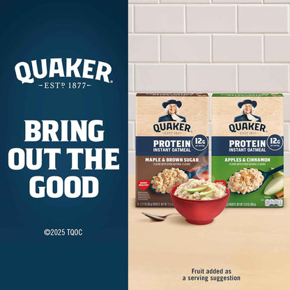 Quaker Protein Instant Oatmeal Apple Cinnamon – Family Breakfast Packets for Stress-Free School Mornings