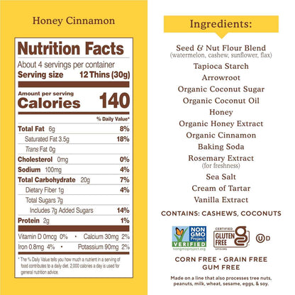 Simple Mills Snack Packs Honey Cinnamon Seed & Nut Flour Sweet Thins – Low Calorie Crunchy Sweet Snack for Weight Loss