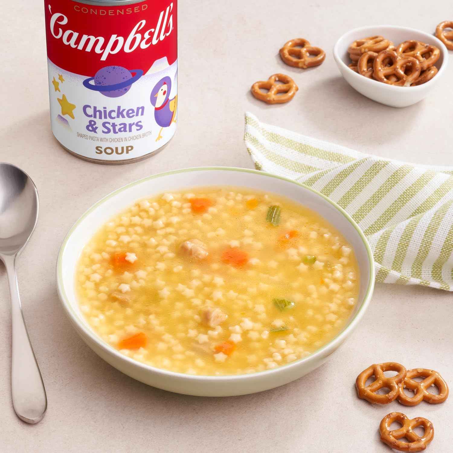 Campbell's Condensed Kids Chicken and Stars Soup – Replenishing Sodium-Rich Broth for Caregivers and Sick Day Recovery, 10.5 oz Can (4 Pack)