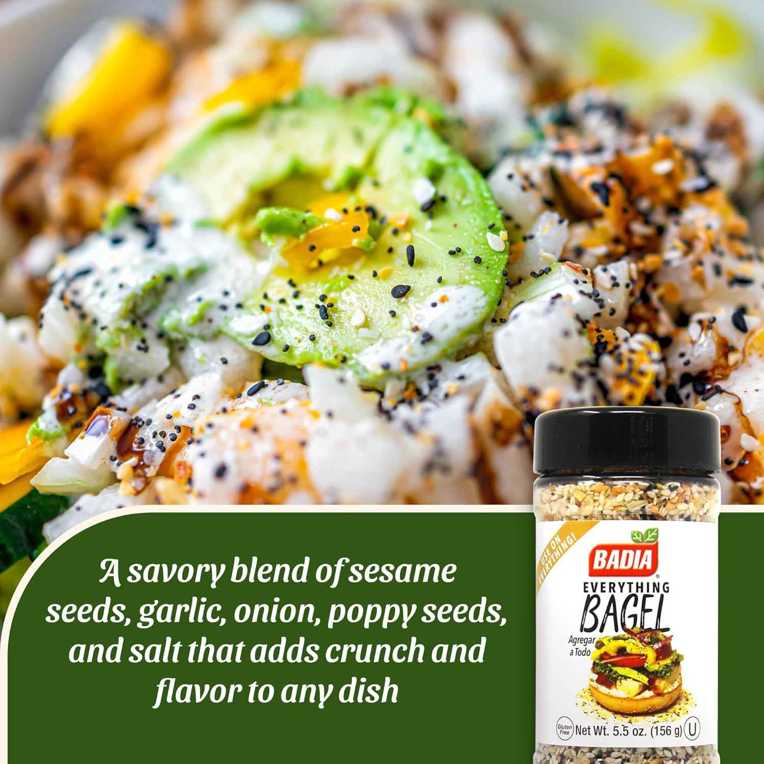 Badia Everything Bagel Seasoning – One-Shaker Solution for Fast Office Lunches and Breakroom Upgrades, 5.5 oz