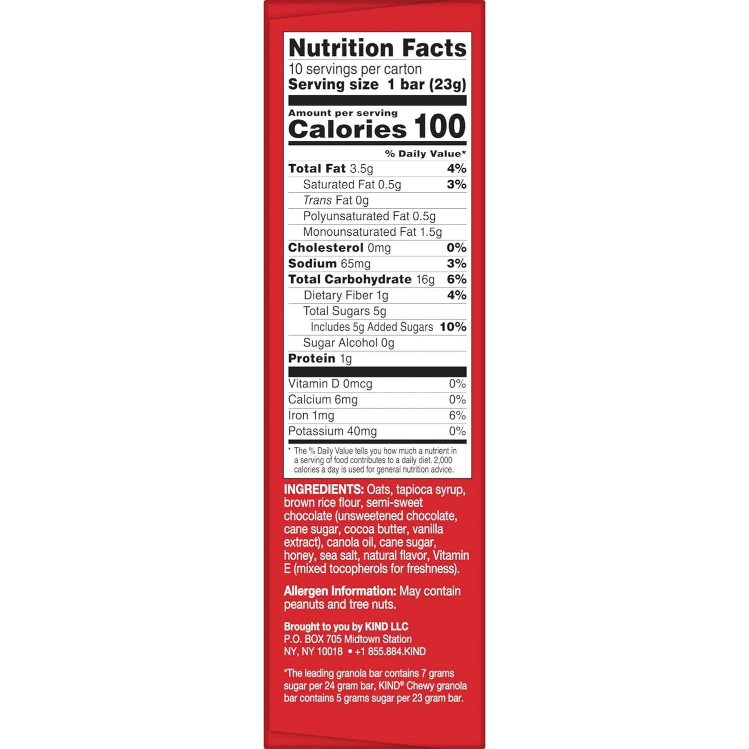 KIND Granola Chewy Bar Chocolate Chip – Portable Snack for Hiking and Park Outings, 10 Wrapped Bars