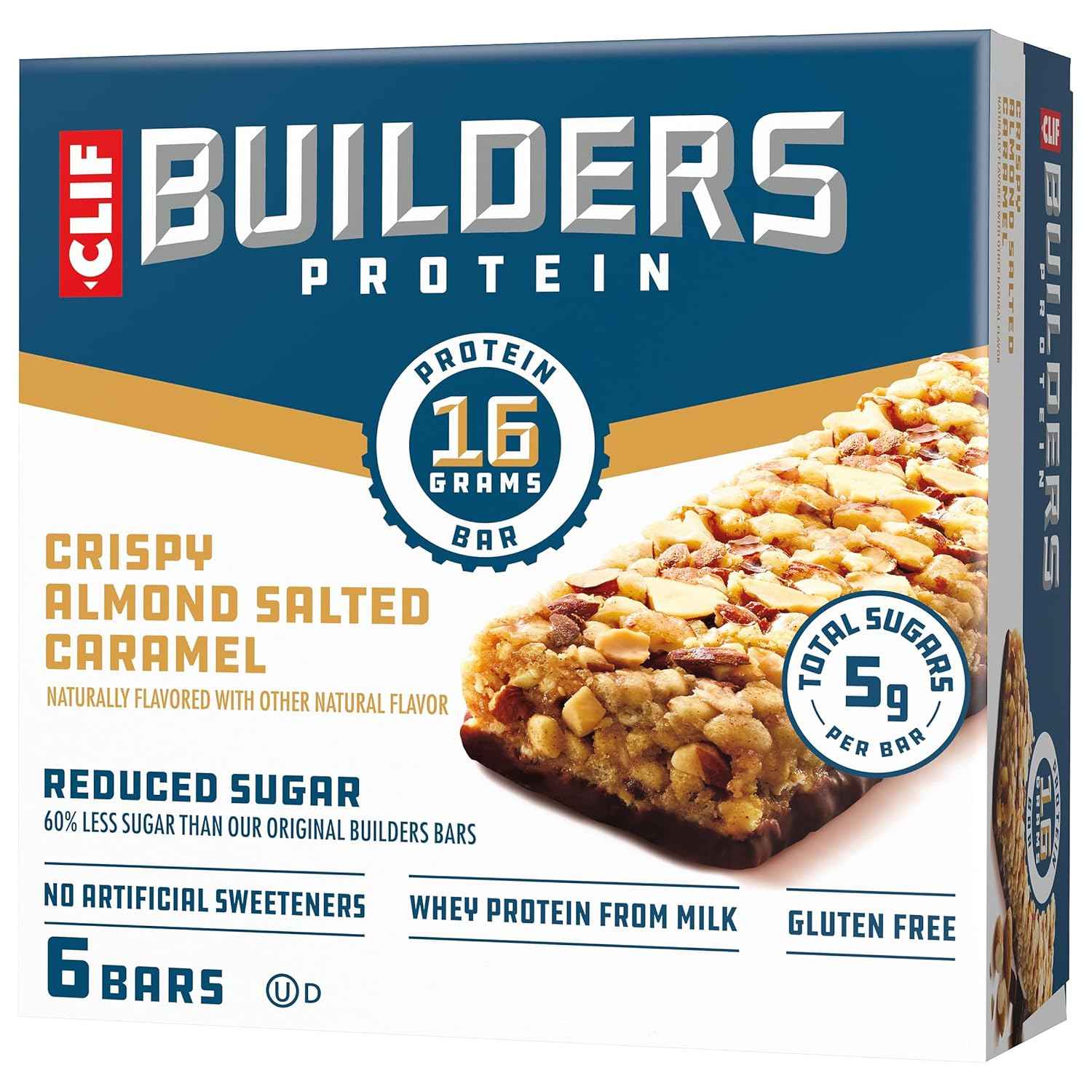 CLIF BUILDERS Reduced Sugar Protein Bar - Grab-and-Go Peanut Butter Chocolate Breakfast for Busy Commuters and Professionals