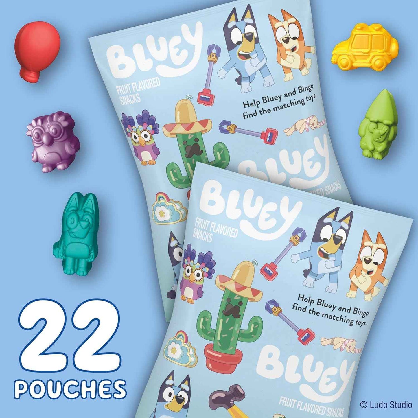 Bluey Fruit Flavored Snacks, Fat Free Gluten Free Treat with Vitamin C for Health Conscious Parents, 22 Count