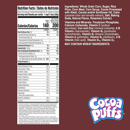 Cocoa Puffs Giant Size Cereal for Busy Work From Home Breakfasts – Quick Whole Grain Bowl, 25.8 oz
