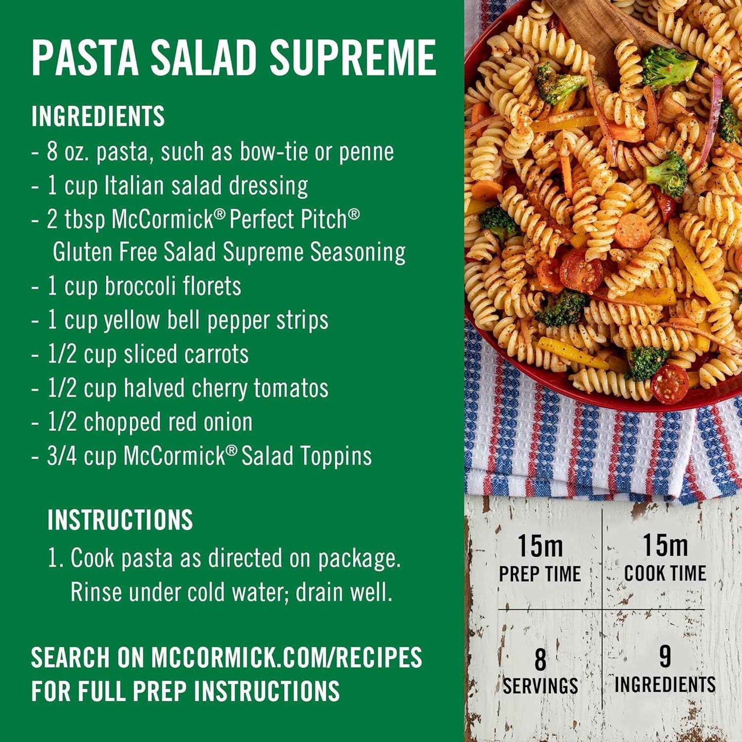 McCormick Perfect Pinch Salad Supreme Seasoning for Quick Meal Prep Stations, 4.34 oz One-Shot Flavor