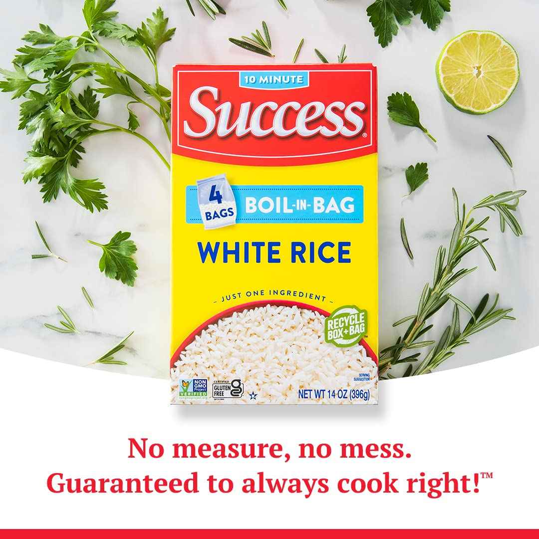 Success Boil-in-Bag Rice, Gluten-Free Non-GMO White Rice for Clean Weeknight Meal Prep, No Preservatives