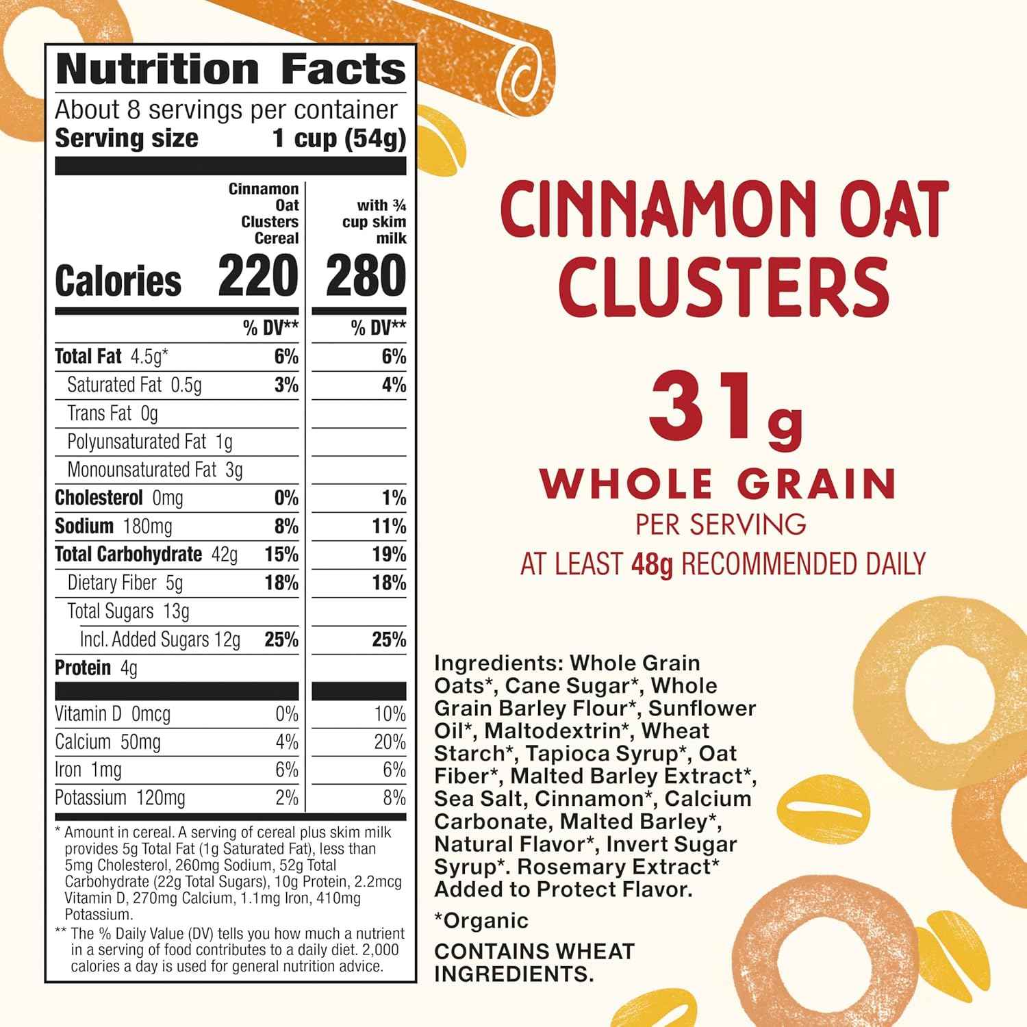 Cascadian Farm Organic Cinnamon Oat Clusters – High-Fiber Breakfast Cereal for Focused Workdays