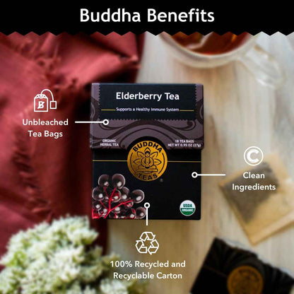 Buddha Teas Elderberry Herbal Tea Box – Elegant Housewarming and Holiday Present for Tea Lovers