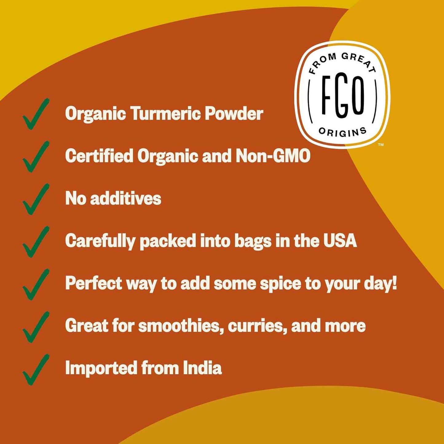 FGO Organic Turmeric Powder – Daily Wellness Ritual Spice for Golden Milk & Smoothies, 8oz Pouch
