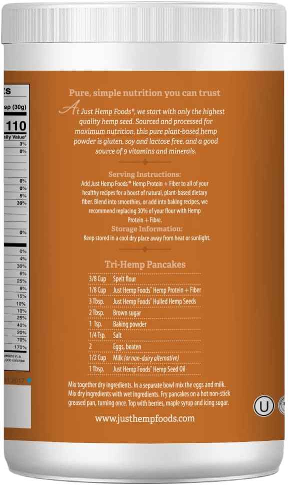 Just Hemp Foods Hemp Protein Powder Plus Fiber – Daily Plant Protein for Morning Self-Care Routines, 16 oz