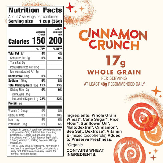 Cascadian Farm Organic Cinnamon Crunch Cereal – Organic Whole Grain Cereal for a Non-GMO Breakfast Ritual