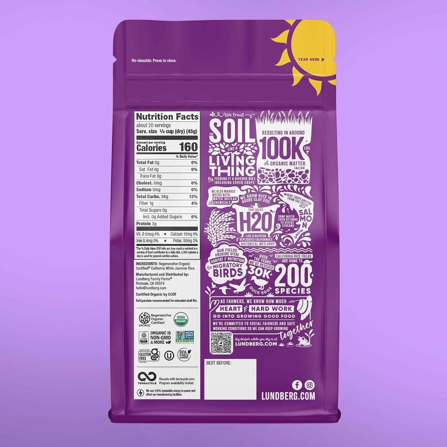 Lundberg Family Farms Organic Jasmine Rice – Kid-Safe Gluten-Free Side for Lunchboxes and Family Dinners, 32 oz